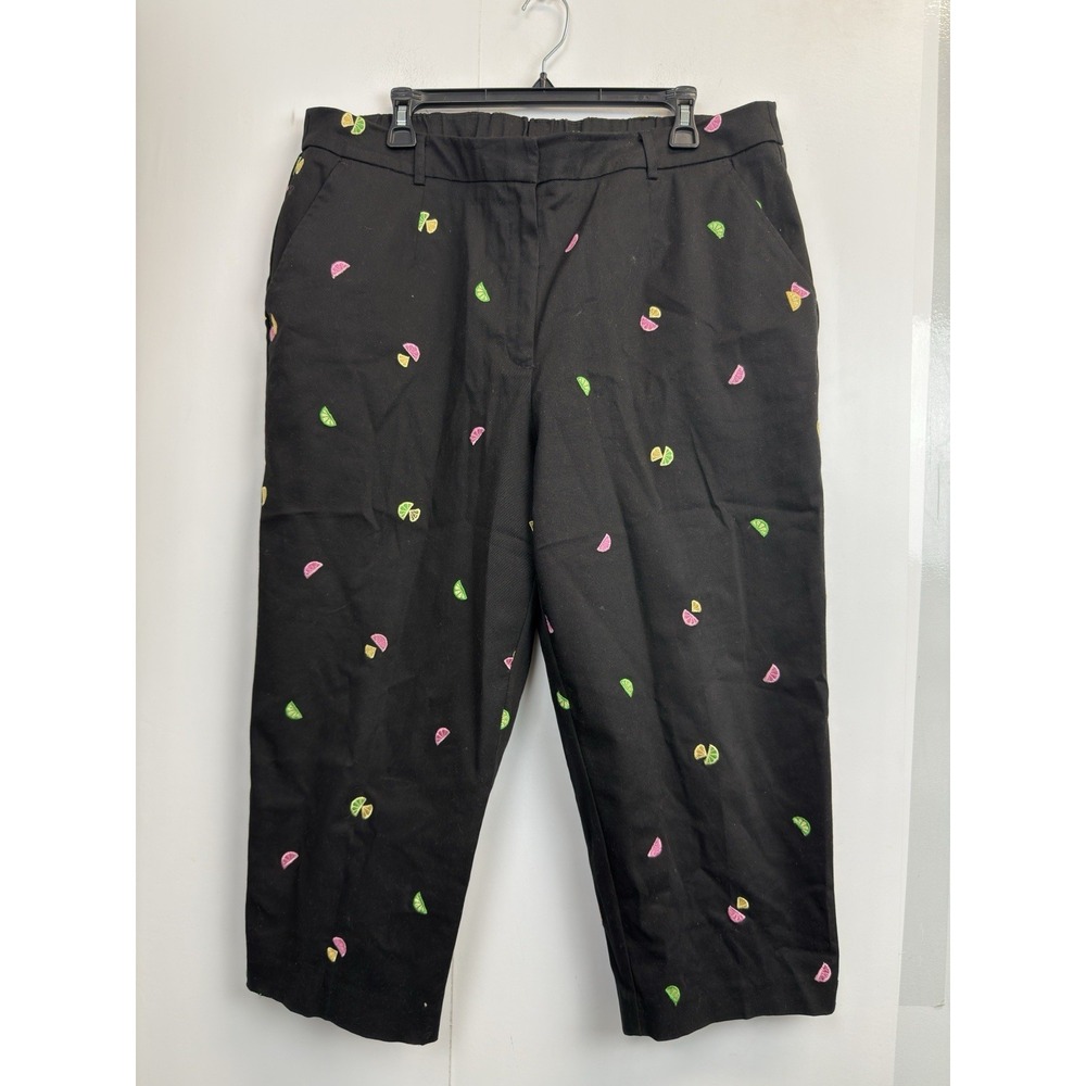 JM‎ Collection Womens 18W Black Embroidered Colorful Lemons Resort Capri Pants